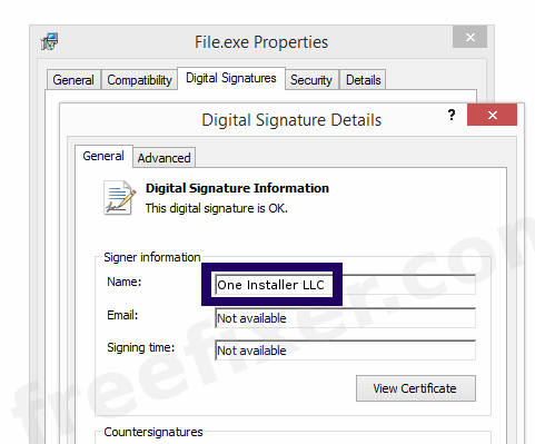 Screenshot of the One Installer LLC certificate